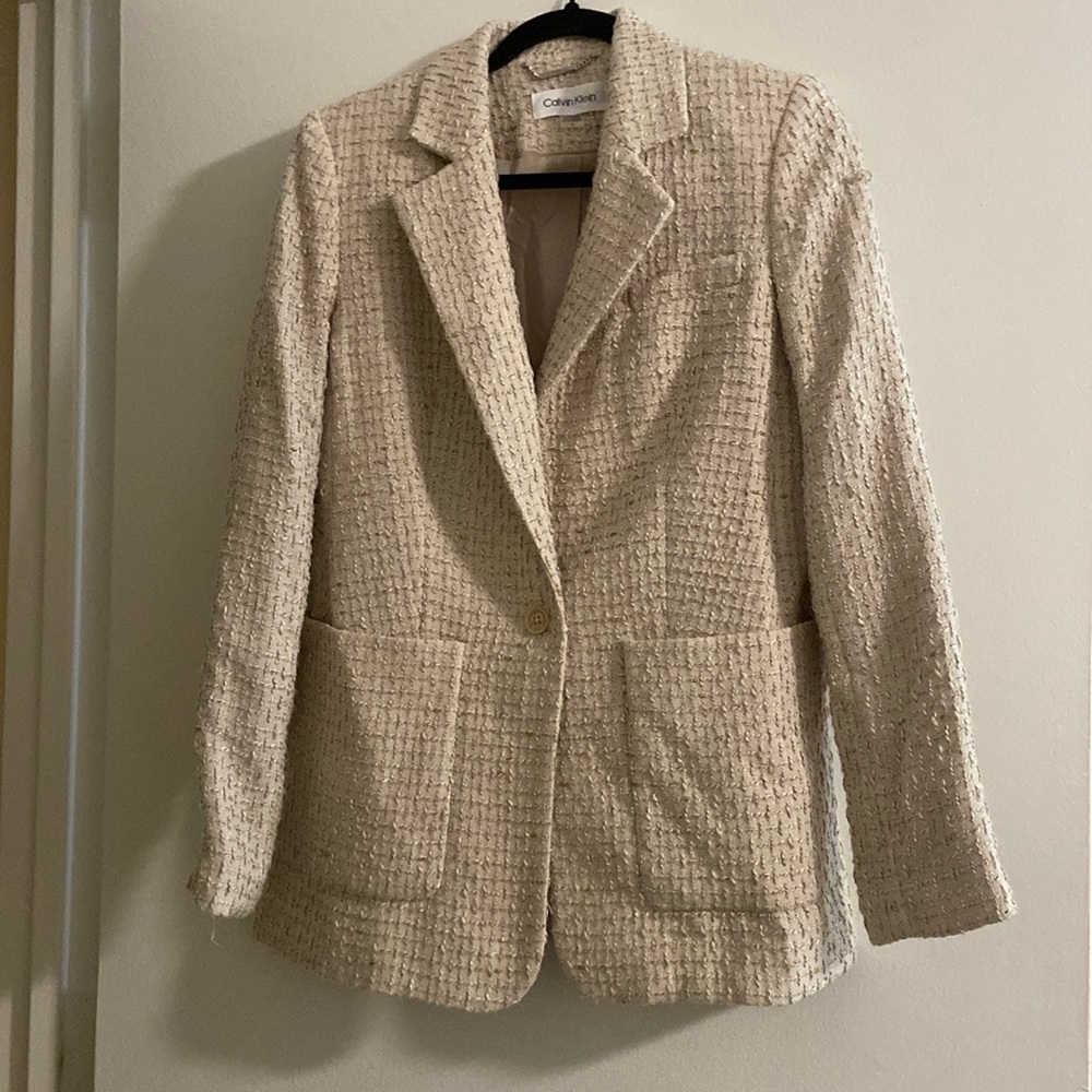 Calvin Klein Cream Tweed Blazer
